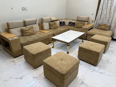 L shaped sofa set with 4 extra seaters