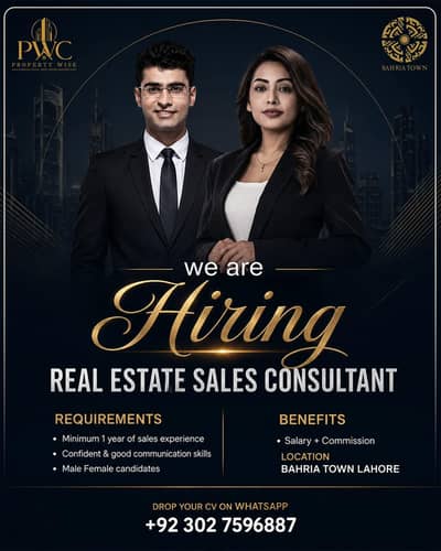 We Are Hiring Real Estate Consultant l Bahria Town Lahore l Male Femal