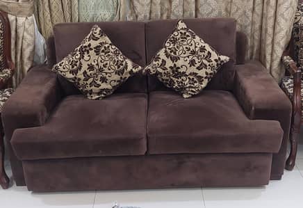 7 Seater Modern Sofa Set - Brown Velvet - Excellent Condition