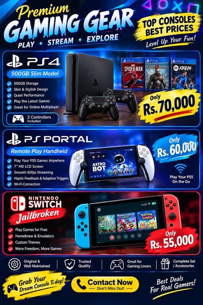 Gaming Console Collection – PS4 Slim 500GB, Nintendo Switch Jailbreak