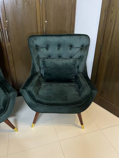 Premium Emerald Green Velvet Sofa Chairs | Pair of 2 | 69,000