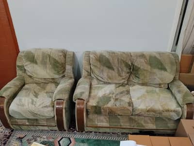 Pure Wood 3 Seater Sofa Set (2-Seater + Single) – Needs Minor Work