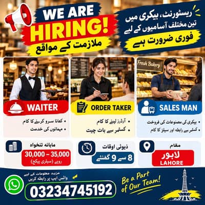 Need staff required in Restaurant and bakery