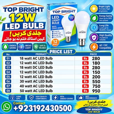 Top Bright 12W LED Light Bulb – Energy Saving