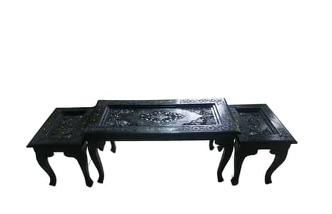 Rosewood / Shisham Center Table Black with Brass Inlay