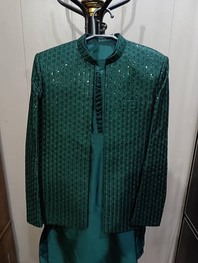 Groom prince coat with shalwar kameez one time used