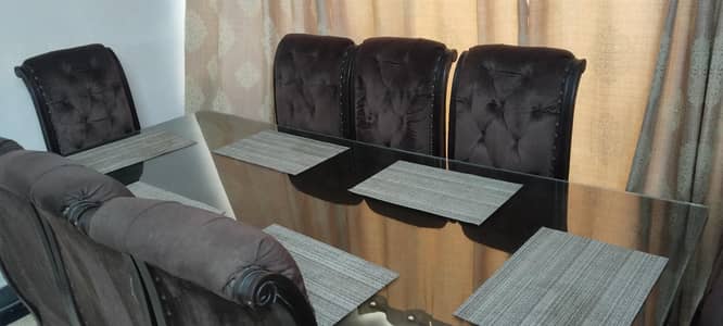 Premium 8 Seater Dining Table Set with Glass Top – Excellent Condition