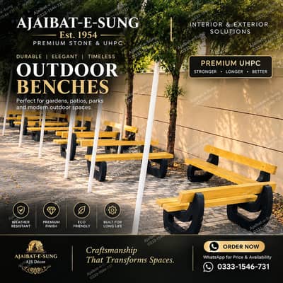 Premium Outdoor Garden Bench | UHPC Concrete Bench Park, Patio Etc
