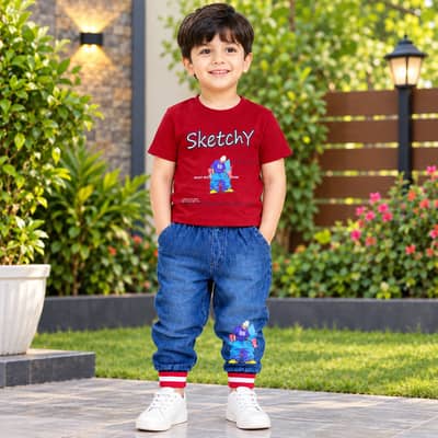 2 Pcs Boy's Printed Shirt & Pants Set