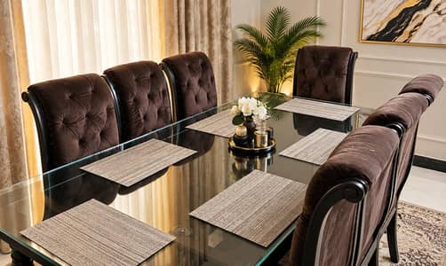 Premium 8 Seater Dining Table Set with Glass Top – Excellent Condition
