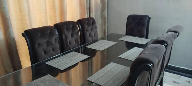 Premium 8 Seater Dining Table Set with Glass Top – Excellent Condition