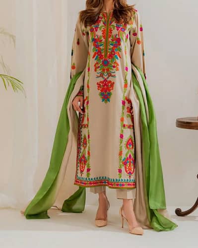 LUXURIOUS CART™ - 3Pcs Woman Stitched Linen Embroidered Suit