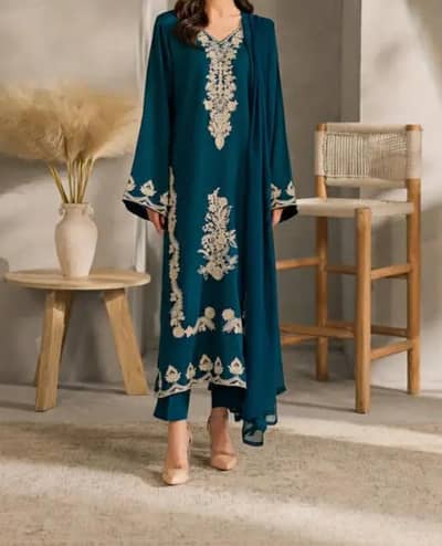 LUXURIOUS CART™ - 3Pcs Woman Stitched Linen Embroidered Suit
