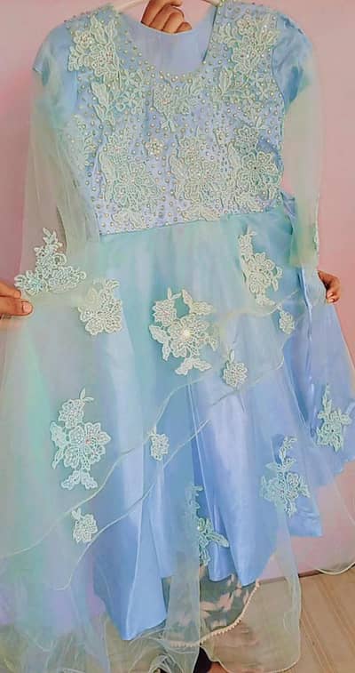 *Baby Girl Fancy Party Wear Frock - Light Blue Net - 3 to 5 Years*
