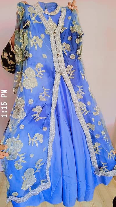 Baby Girl Royal Blue Heavy Embroidered Maxi Frock - Fancy Party Wear