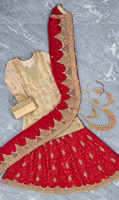 Walima  and Baraat Bridal Dresses with Matching Shoes and Jewellery