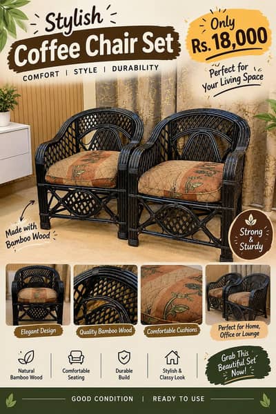 Stylish Coffee Chair Set – Table & 2 Bench