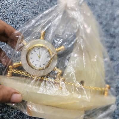 Marble house decor ship with analog clock heavy and premium look