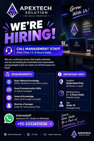 Call Management Staff Required – Part-Time Job for Teenagers