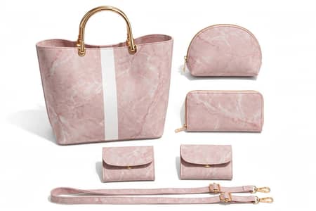 Ladies Hand Bag 5 Piece Set - Pink