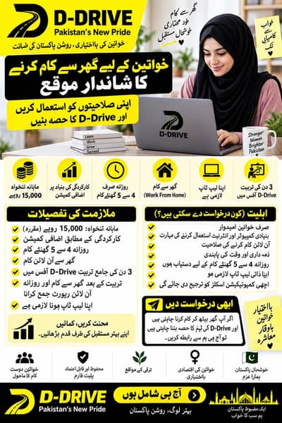 Female Work From Home Job – D-Drive | Salary 15,000 + Commission