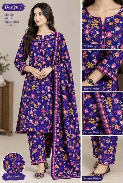 Stylish Blue Printed Women’s 2-Piece Suit – Premium Fabric