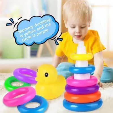 Kids Ring Tower Toy with Yellow Duck, ABS Plastic,12 colours