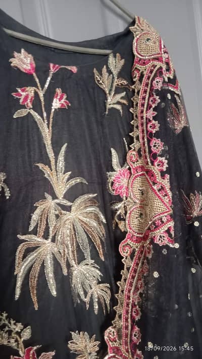 black elegant qameez dupatta with churi dar pajama