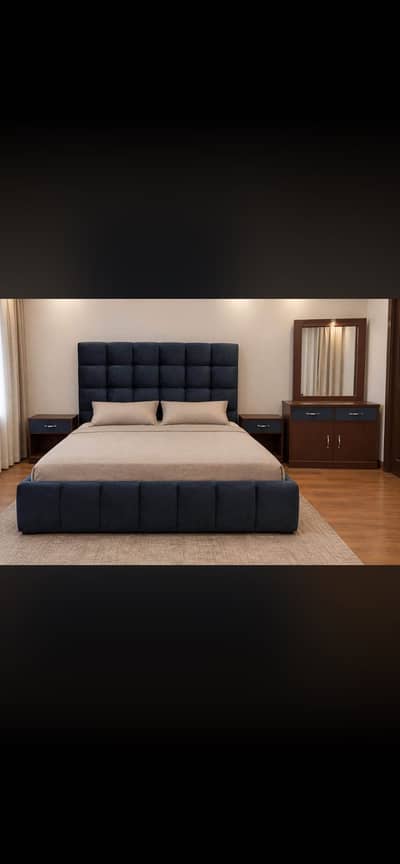 King size bed with 2 side tables and dressing