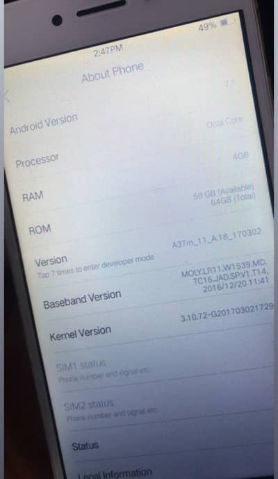 Oppo a37 4.64gb pta proved 2 sim all ok touch change