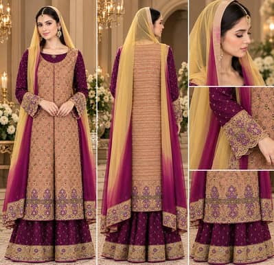 Chiffon bridal dress Garara and adda stone work