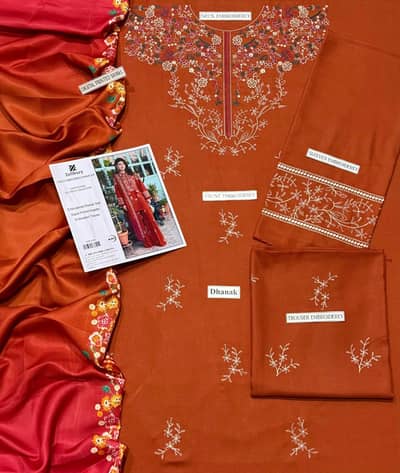 Zellbury 3-Piece Embroidered Dhanak Suit