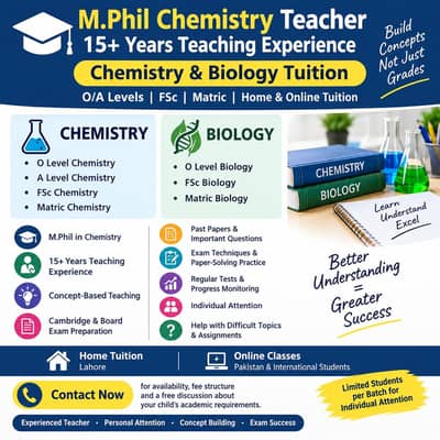 Expert Chemistry & Biology Tuition – Lahore & Online