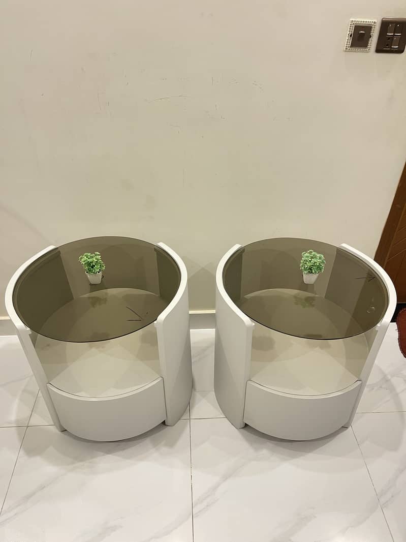 Modern round side table pair 2