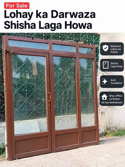 Iron Double Door with Glass Panels – Strong & In Good Condition