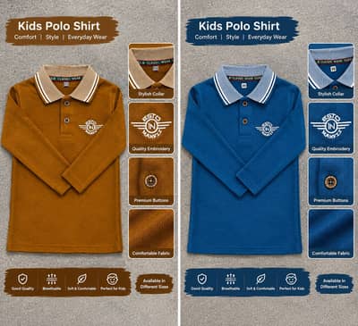 Kids Full Sleeve Polo Shirts - 3 Piece Pack | 3 Colors