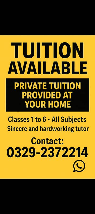 Home Tuition Available for Classes 1 to 6