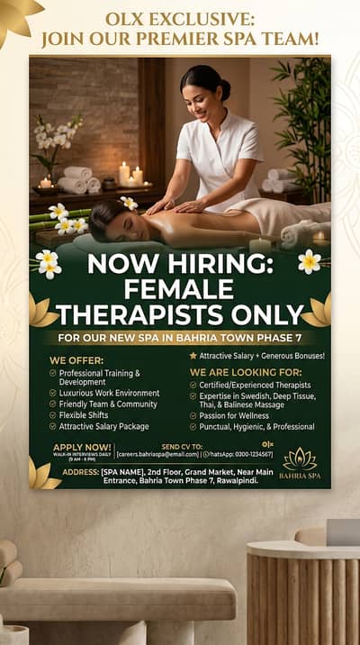 female staff Requierd for Spa/Salon in bahria phase 7