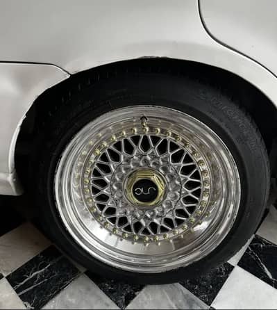 Jnc 15 inches chrome rims 4 nuts multi pcd with tyres
