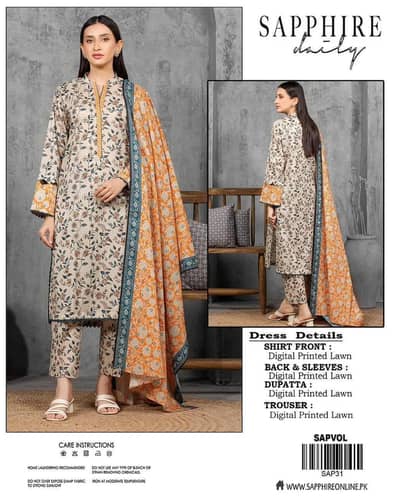 Unstitched printed lawn suit for women with floral design