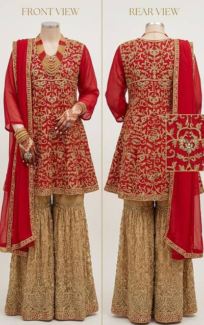 Bridal Barat Kurti with Flared Sharara / Lehenga