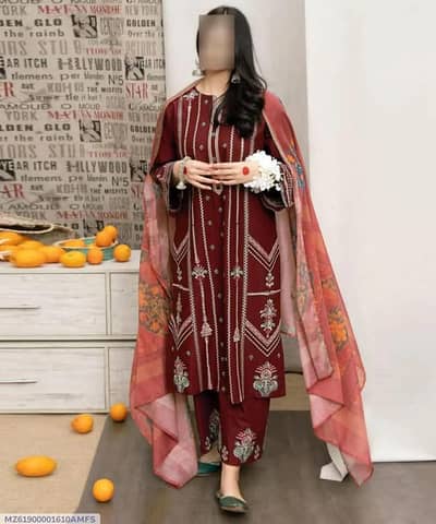 maroon embroidered suit  3pcs eid for wedding