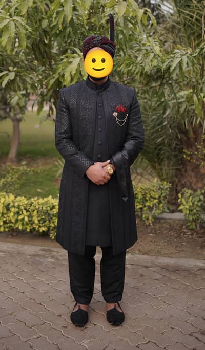 Black Double Sherwani for Groom