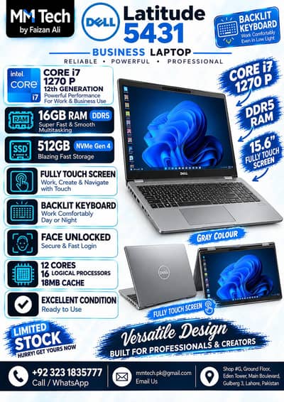 Dell Latitude 5431 Core i7 1270 P Processor 12th Gen 16gb DDR5 Ram 512