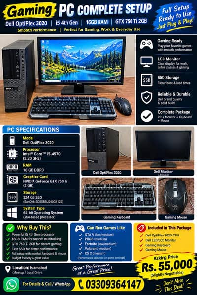 Gaming Pc i5 4th Gen | 16Gb Ram| Gtx 750ti 2GB | SSD 256GB