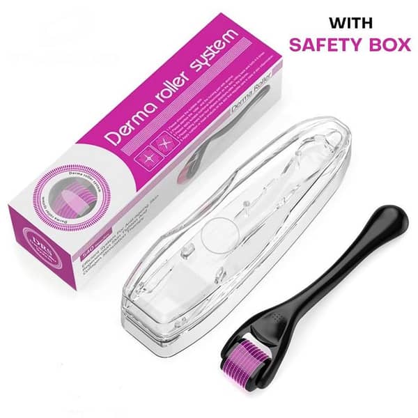 Derma Roller 0.5mm with Hard Acrylic Box| 540 Micro Needles for Hair Growth, Facial Skin Therapy, Anti-Aging, Acne Scars, Wrinkles, and Stretch Marks Removal| Skin Care Beauty Tool for Men and Women