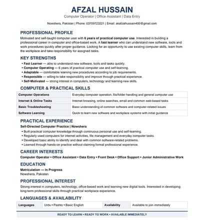 I need job in computer field nowshera and Rawalpindi