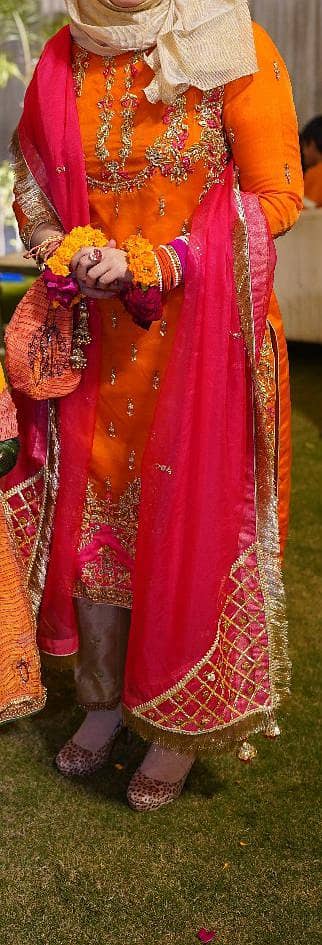 long shirt with contrast cigarette trouser and dupatta