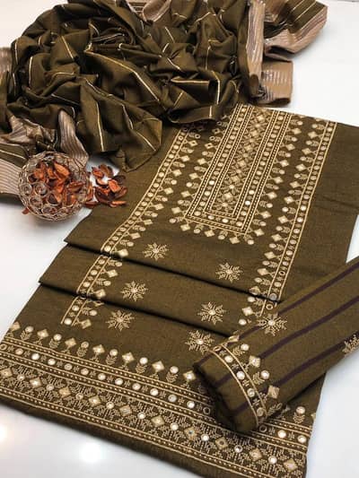 3pcs khaddar embroidered suit