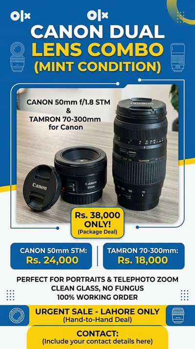Canon 50mm f/1.8 STM + Tamron 70-300mm Lens for Canon (Mint)